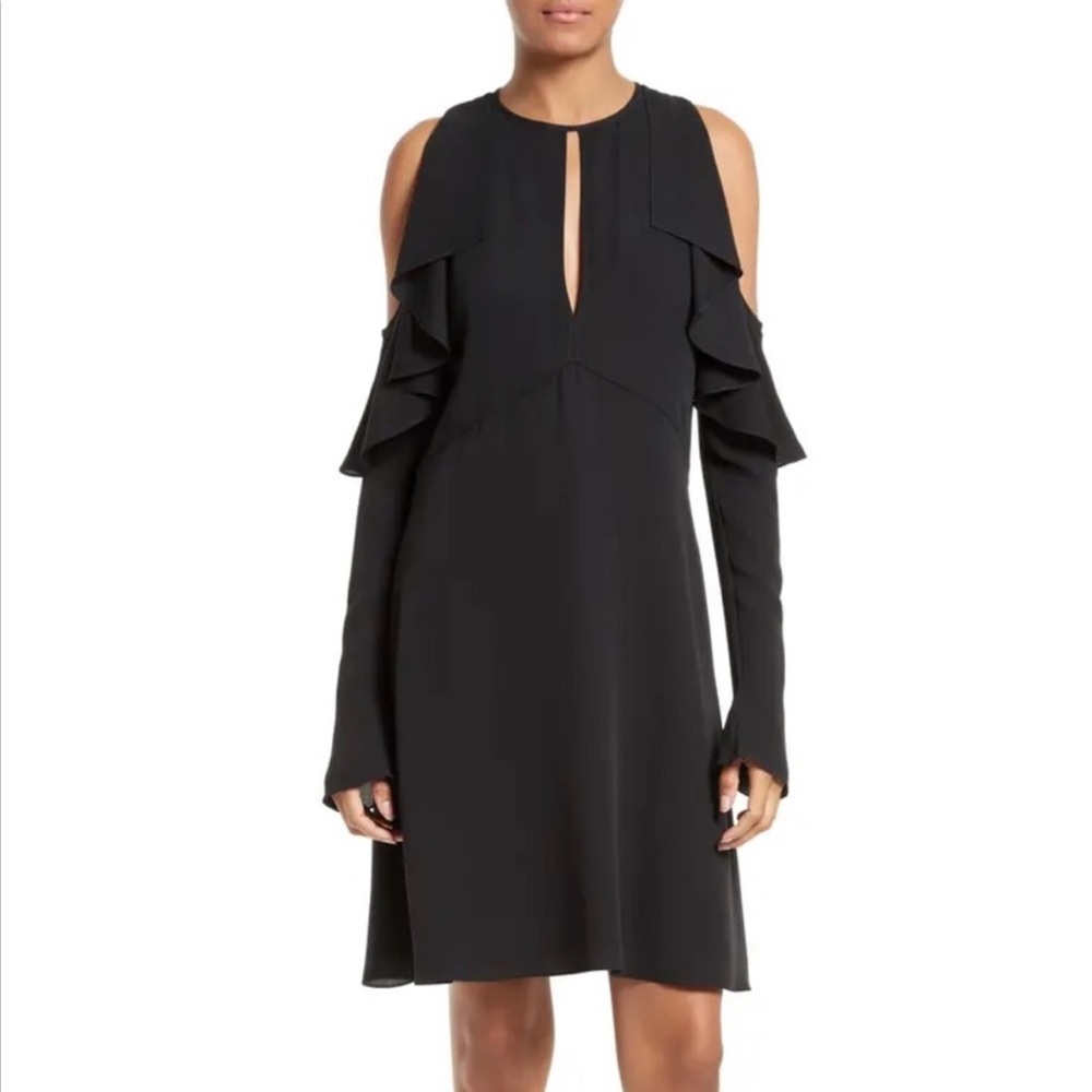 MWOT Theory Black Sophronia Silk ColdShoulder Dress Sz 4